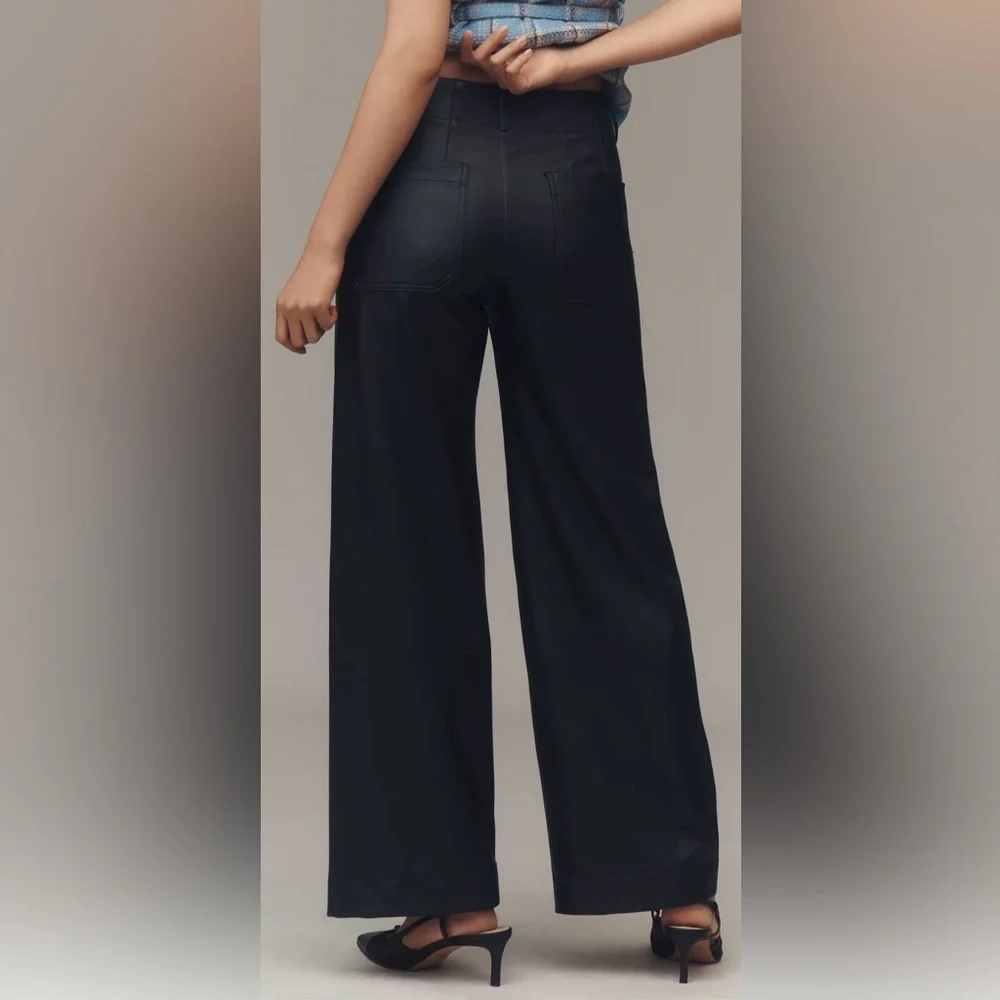 New Maeve Colette Faux Leather Full-Length Wide-Leg Pants sz 26T Anthropologie - Picture 3 of 3